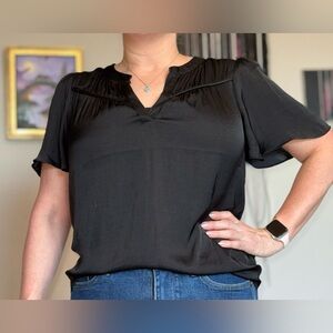 Naked Zebra Black V-Neck Flutter Sleeve Blouse